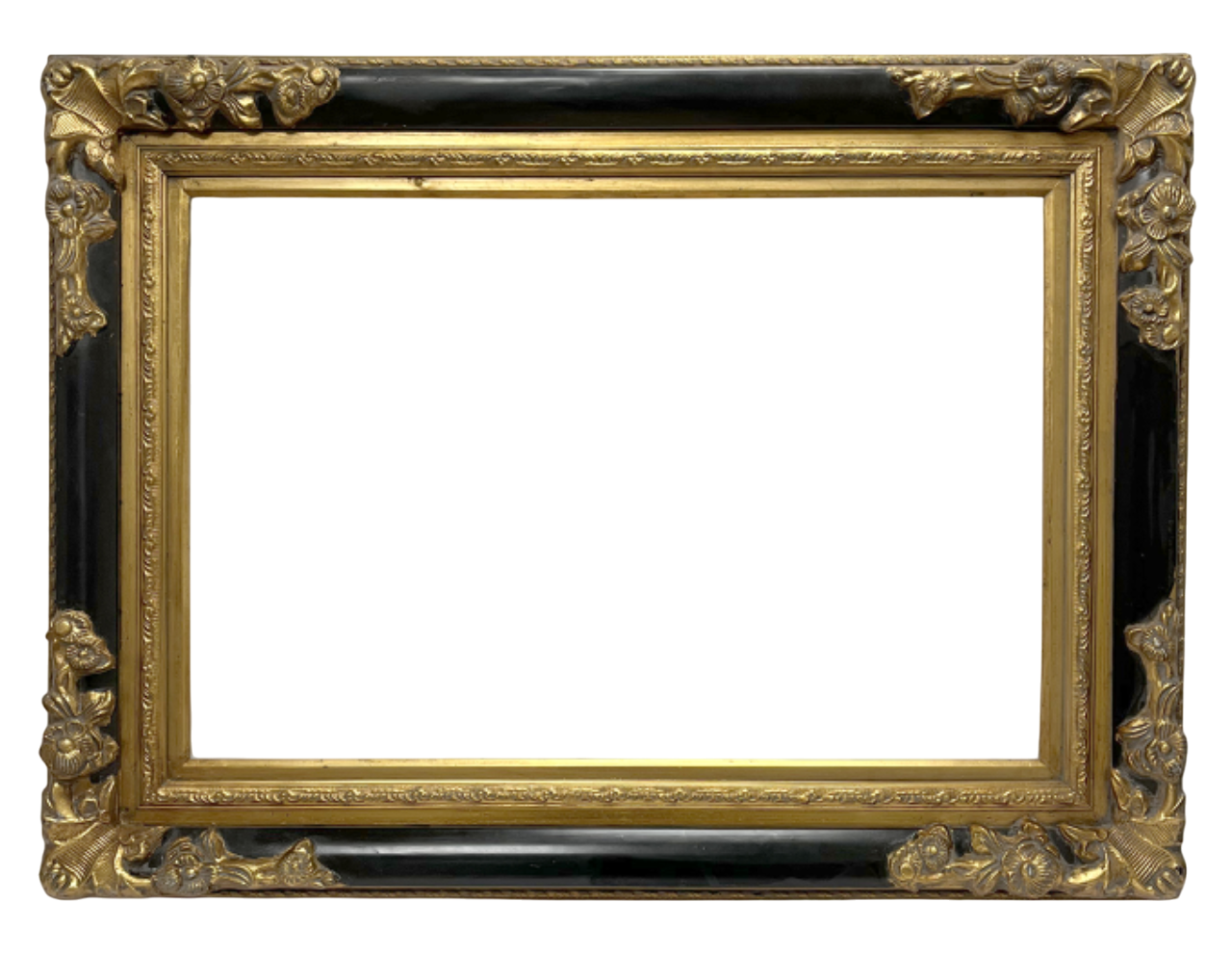 Cadre noir et or à coins fleuris — 59,5 x 89,5 cm — Ref. 2200